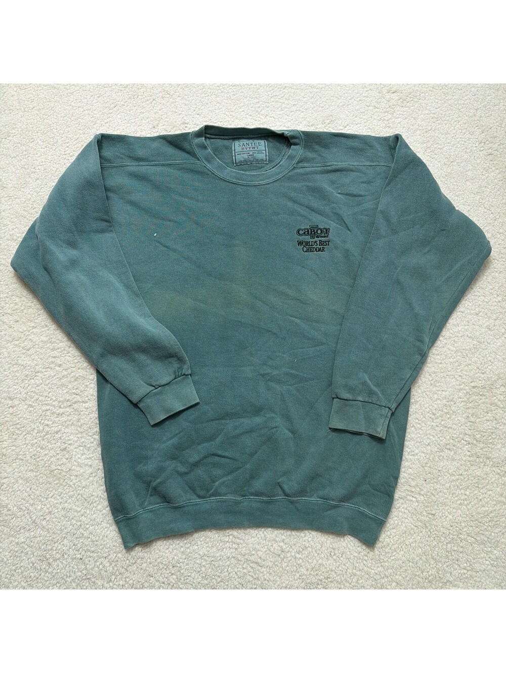 Vintage Cabot Vermont Cheese Sweatshirt Santee HVYWT Green L USA Faded Crewneck